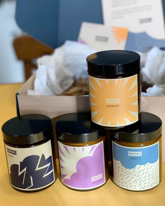 zestaw czterech świec sojowych plus koc żakardowy